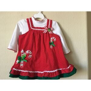 Rare Too Candy Cane Holiday Bows Body Suit Corduroy Dress 2 Pc Set Size 18M